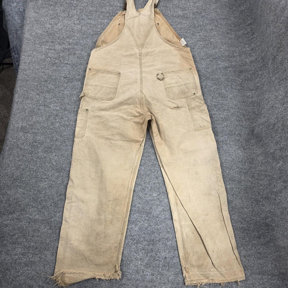 Carhartt Bib Overalls Mens 44x32 Duck Double Knee Distressed R01 BRN Vintage USA - Picture 3 of 16